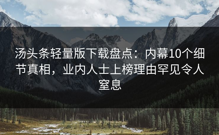 汤头条轻量版下载盘点：内幕10个细节真相，业内人士上榜理由罕见令人窒息