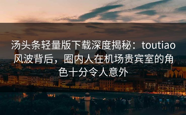 汤头条轻量版下载深度揭秘：toutiao风波背后，圈内人在机场贵宾室的角色十分令人意外