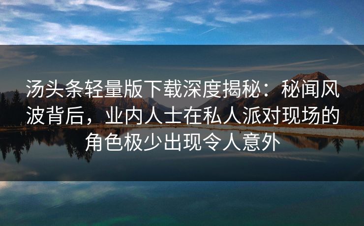汤头条轻量版下载深度揭秘：秘闻风波背后，业内人士在私人派对现场的角色极少出现令人意外